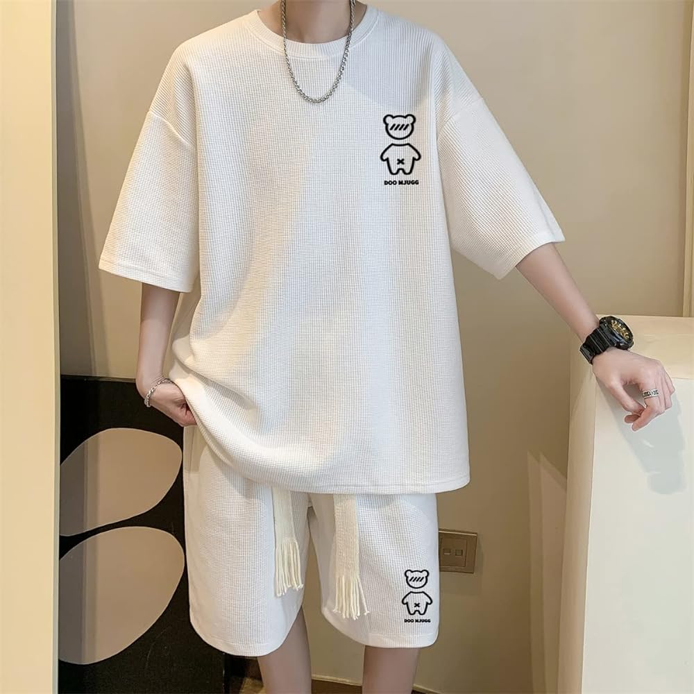 [Firome] Summer Clothing, Jersey, Men's Top and Bottom Set, Large Size T-Shirt, Men's Short Sleeve, Top and Bottom Set, Half Pants Setup, Men's, Plain, Loose Sweatshirt, Men's Top and Bottom, Casual, Stylish Sportswear