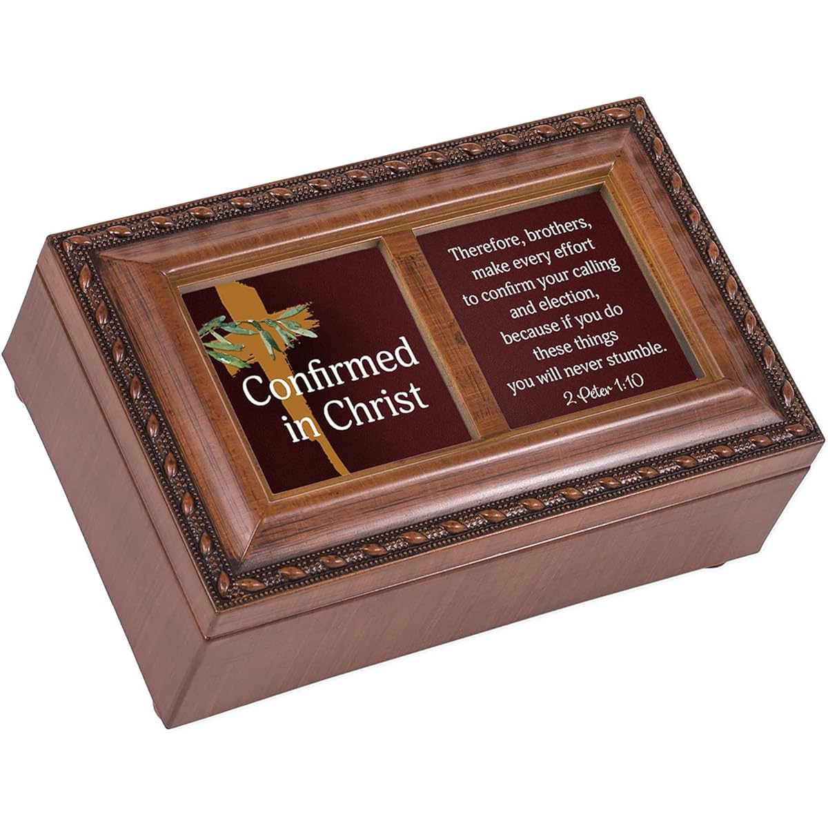 Cottage Garden Confirmed in Christ Wood Grain Rope Trim Petit Music Box Amazing Grace