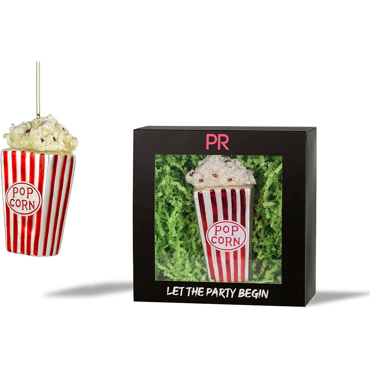 Party Rock - Popcorn Ornament - Food & Drink Collection - 2" Wide x 4.75" Height - Glass Blown Ornament for Christmas Tree