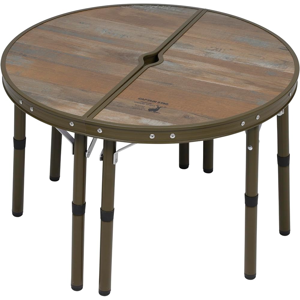 CAPTAIN STAG Outdoor Table, Round Table, Chabudai, Paul Hassam Table, Diameter 60cm, Height Adjustable in 2 Levels, Storage Bag Included, Bistro UC-597