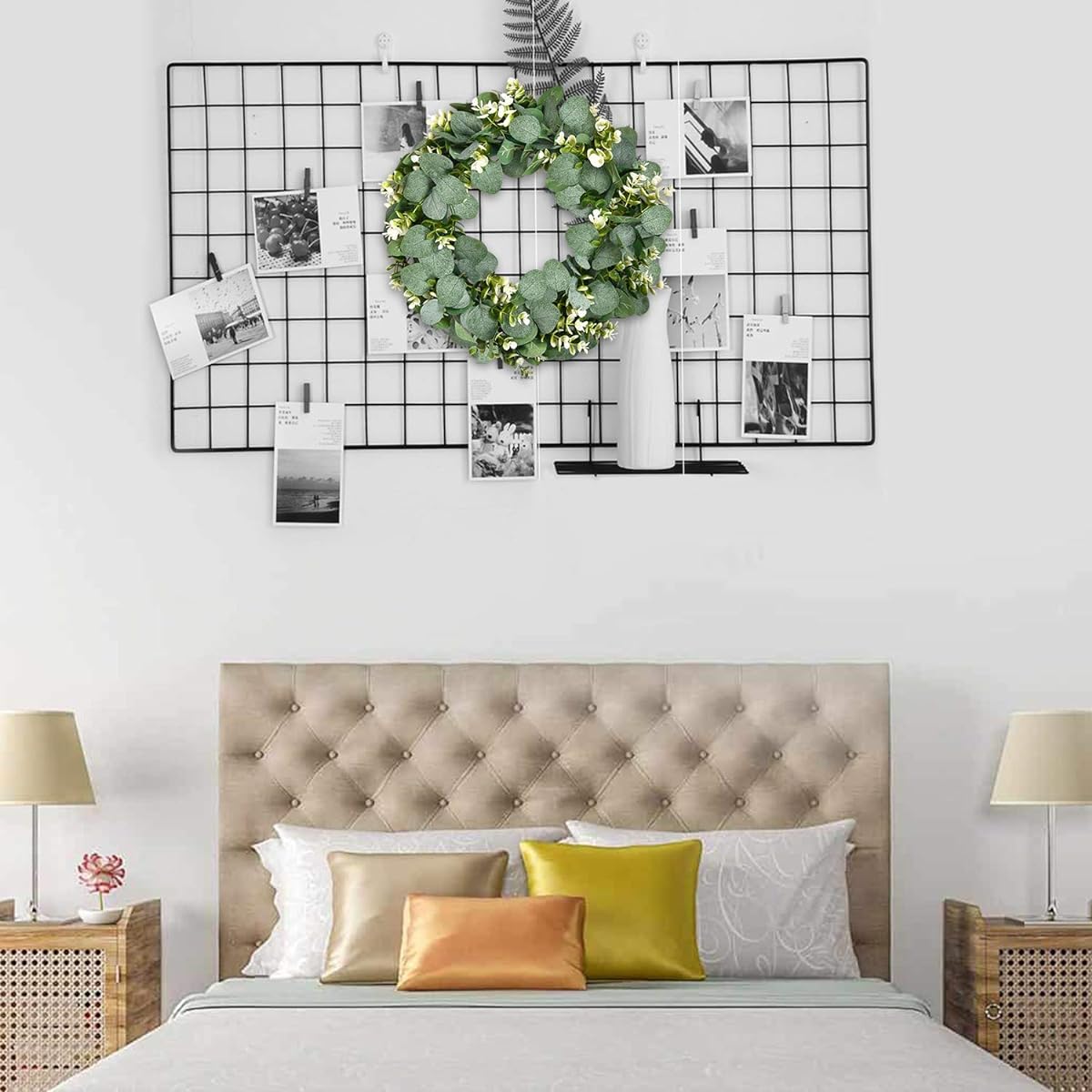 Martine Mall 15" Artificial Eucalyptus Leaf Wreath, Eucalyptus Leaf Wreath, Flower and Green Leaf Wreath, Spring Summer Green Wreath, Eucalyptus Leaf Wreath for Front Door, Window, Festival, Home Decoration