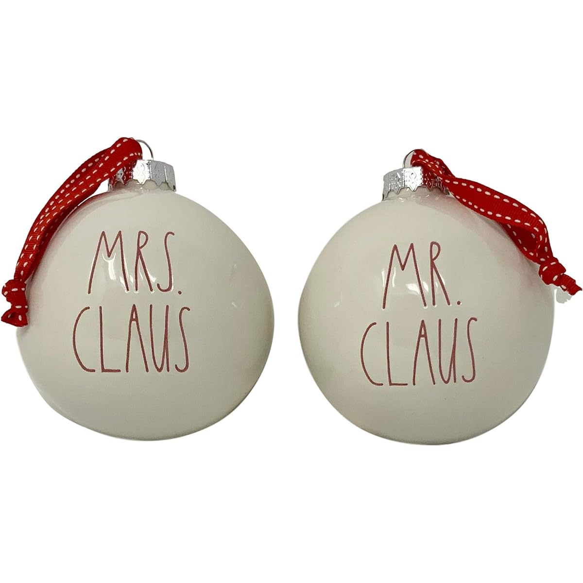 Rae Dunn by Magenta Mr Claus & Mrs Claus Christmas Ornaments Set of 2 - Artisan Collection - Beautiful White Red Letter Ceramic Holiday Tree Ornaments/Bulbs - Exceptional Works by Rae Dunn