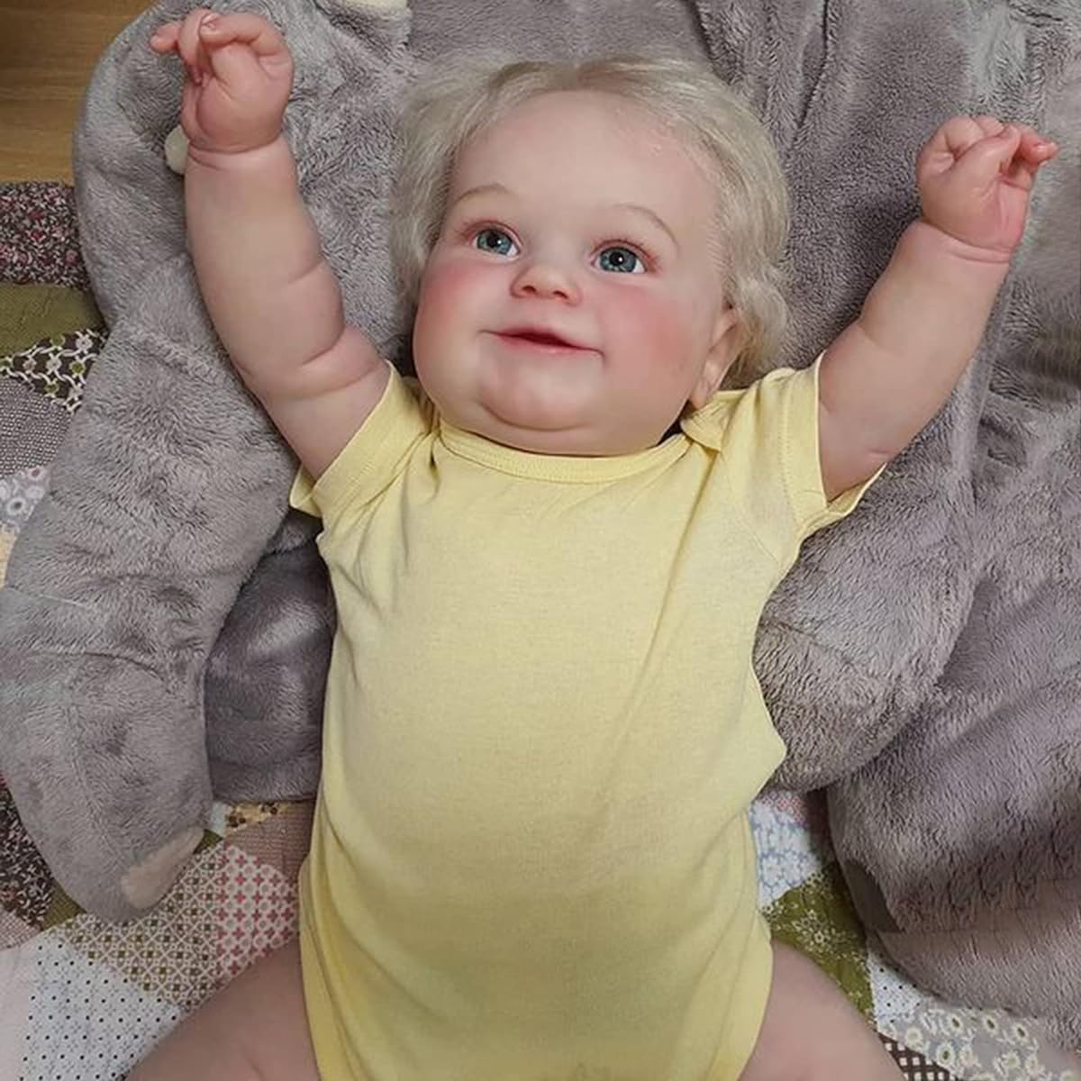 Blonde Reborn Baby Doll Twins Girls Cute Smiling Face Reborn Toddler Doll Soft Cuddle Body Collection Doll Kids Birthday Christmas Gift Toy,Yellow-60cm(24inch)