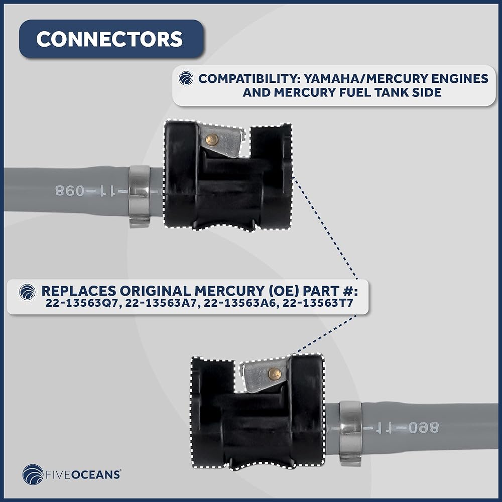 Five Oceans 3/8 Marine Fuel Line Yamaha Mercury Outboard Fuel Line Boat Motor Fuel Line Hose Reinforced EPA/CARB Part 22-13563Q7 22-13563A7 22-13563A6 22-13563T7 - Replaces FO4285.