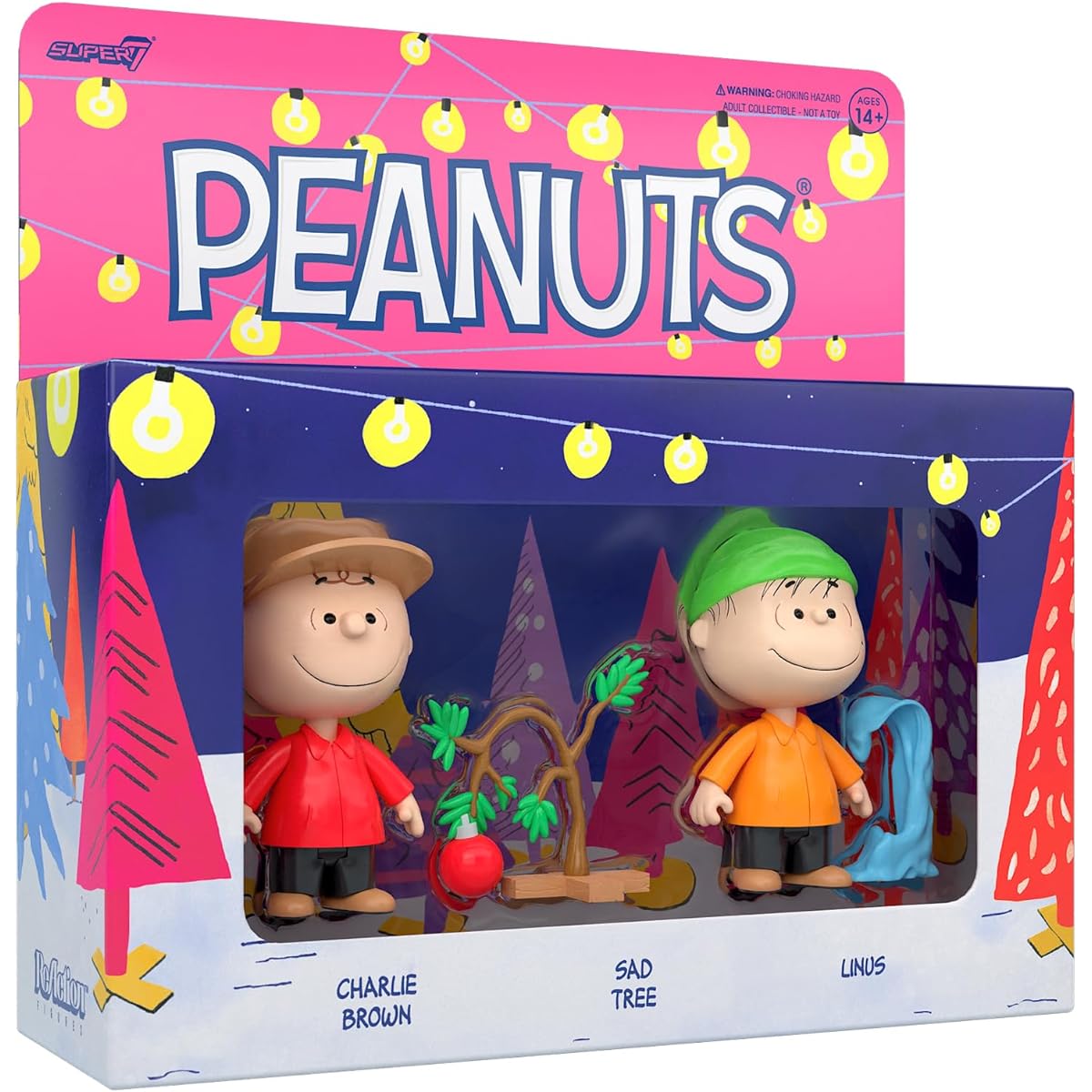 Super7 Peanuts Reaction Figures Wave 06 (Holiday Box Set) - Charlie Brown Sad Christmas Tree and Linus Action Figures, 3.75 inch Scale, RE-PNUTW06-HOL-01