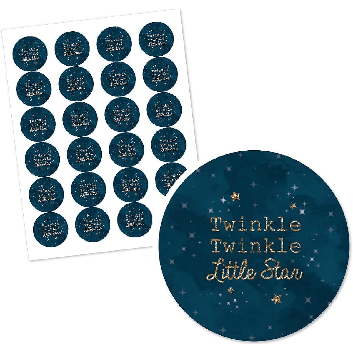 Big Dot of Happiness Twinkle Twinkle Little Star - Circle Sticker Labels for Baby Shower or Birthday Party - 24 Count