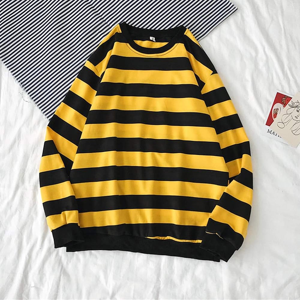 [Minesam] Border Parka Men's Sweatshirt Long T-shirt Long Sleeve Pullover T-Shirt Border Pattern Cut and Sewn Big T Oversize Casual Loungewear Large Size