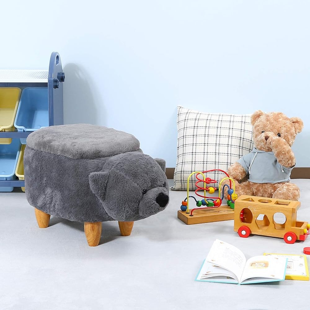 Fuji Boeki Animal Stool Storage Stool Bear Height 37cm Animal Toy Storage Gray Width 72cm 16147