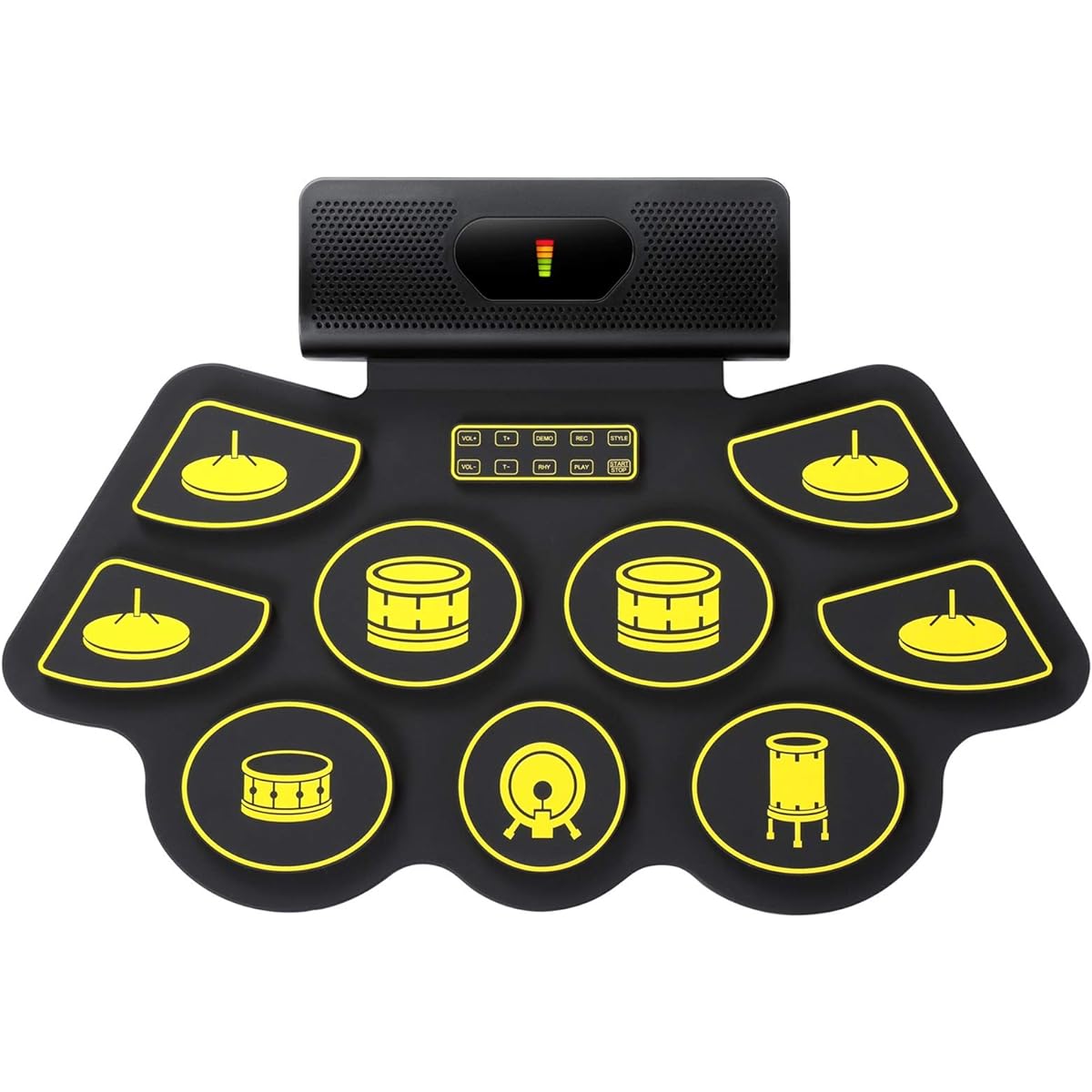 Children's Silicone Drum Beginner Portable Folding Professional Version Entry Practice Pedal Musical Toy (Color: Yellow)