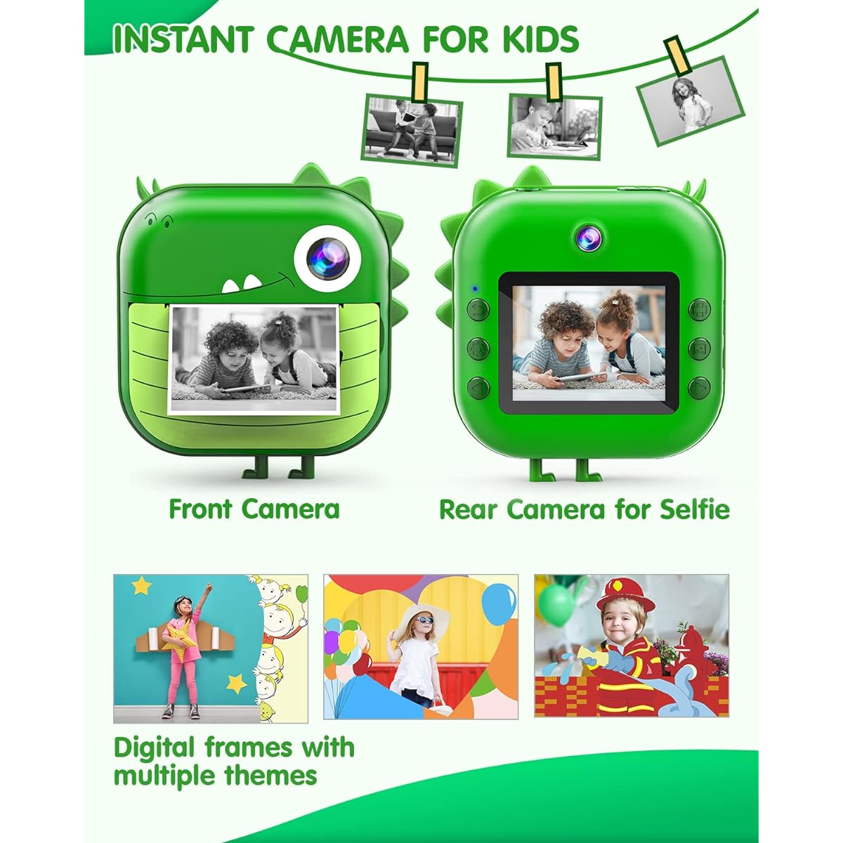 Kizeefun Kids Camera Instant Print Kids Camera Front & Rear Camera Photo Taking Selfie Video Recording with 32GB SD Card