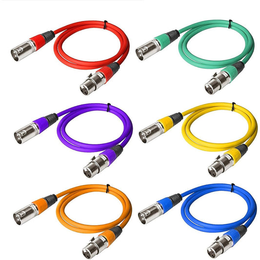 VRCT DMX 3 Pin Signal XLR Connection DMX512 Stage Light Cable Wire Male to Female for Moving Head Lights (3.2ft/4ft, Color May Vary) Pack of 6