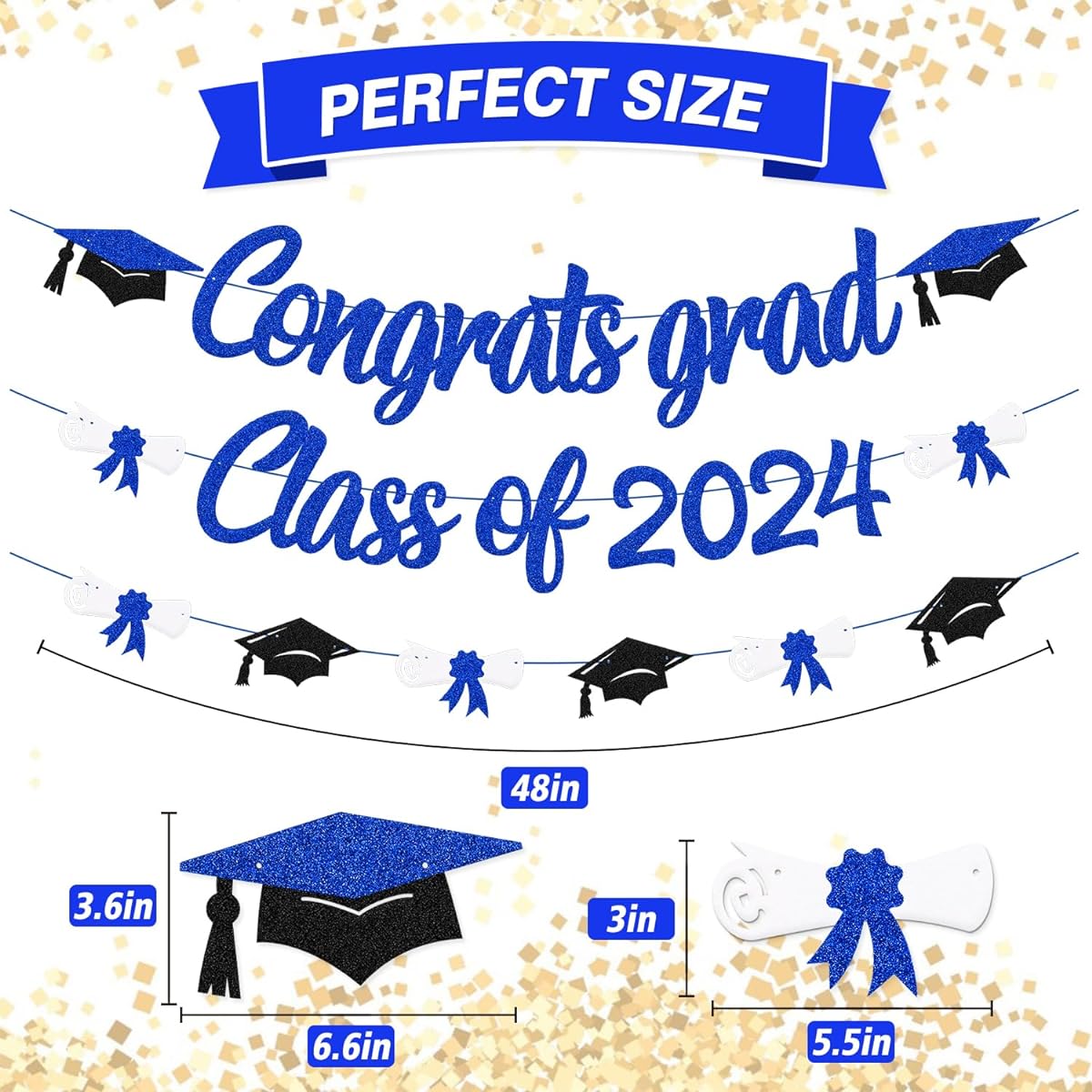 Congrats Grad Class of 2023 Graduation Banner Diploma Theme Party Decorations High School College Senior 2023 Celebration Party Supplies (Blue)