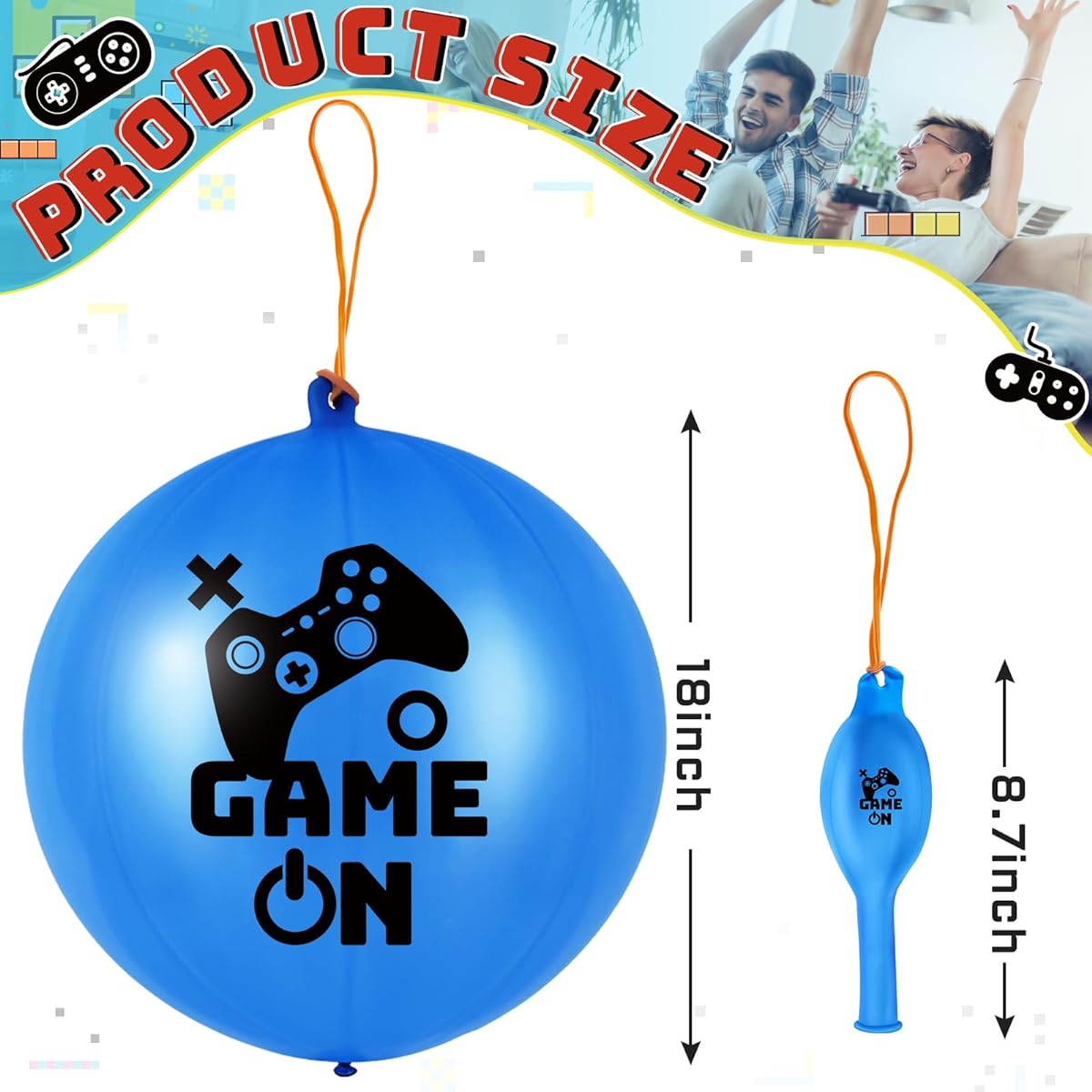32 Pieces Video Game Punch Balloons Pixel Punch Ball Pixel Video Game Punch Ball Latex Punch Ball Fun Game Birthday Party Favors Supplies Goodie Bag Fillers (Blue, Black)
