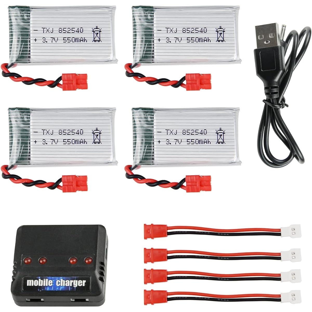 Cheerwing 3.7V 550mAh 4 Batteries and 4-in-1 Charger for Cheerwing Syma X5SW-V3 Drone
