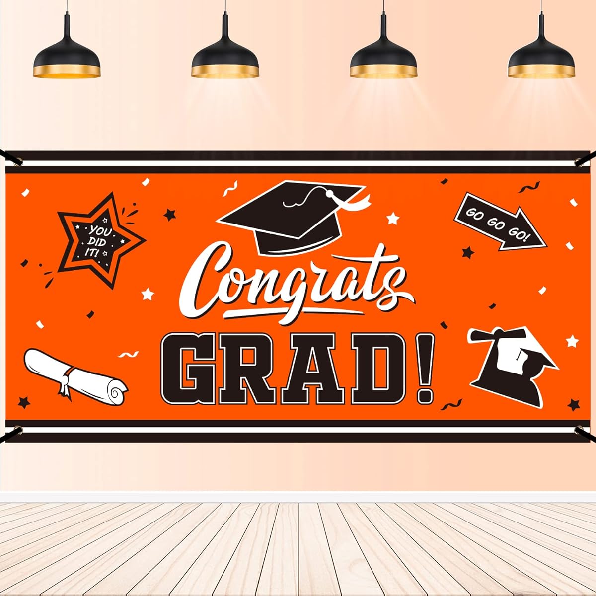 Graduation Backdrop Banner,Orange Large Graduation Party Supplies Decorations Photography Background for 2023 Graduation Party