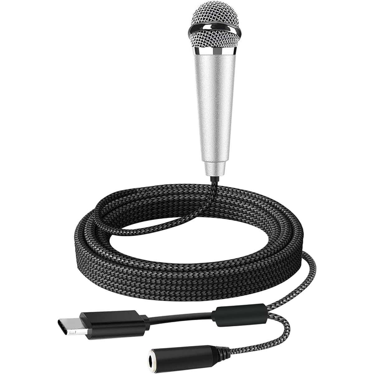 RICHUPON USB C Mini Microphone Karaoke Portable ASMR Microphone with Stand for Android Phone/iPhone15/Laptop/Mac Wired Microphone for Voice Recording/Singing/Interview/Vlog/YouTube/TIK Tok(Silver)