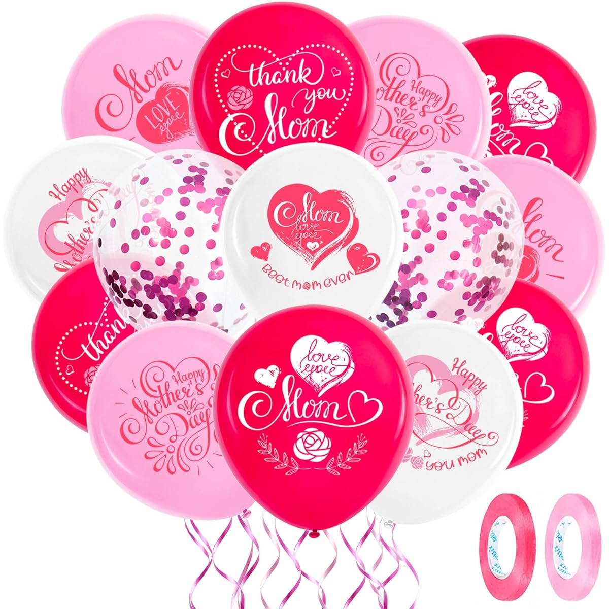 Mother's Day Balloons Mother's Day Decorations 50 Pieces 12 Inch Love You Mom Best Mom Ever Thank You Mom Latex Balloons for Mother's Day Party Mother's Birthday Party Supplies