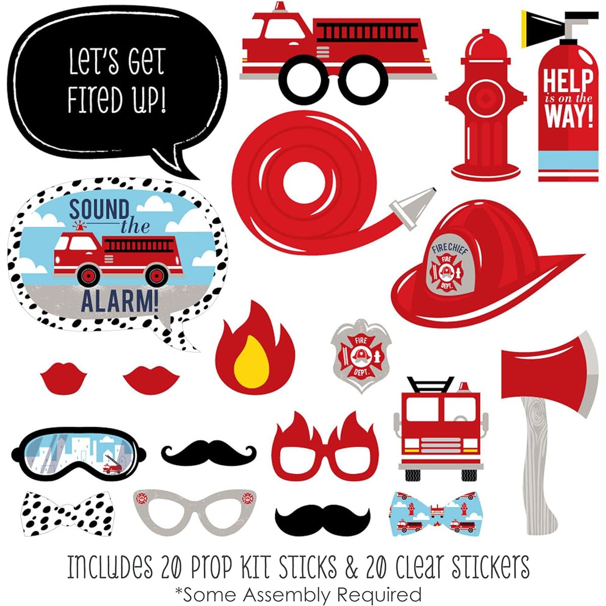 Big Dot of Happiness Fire Truck Firefighter Firetruck Baby Shower Birthday Party Photo Booth Props Kit 20 Pieces