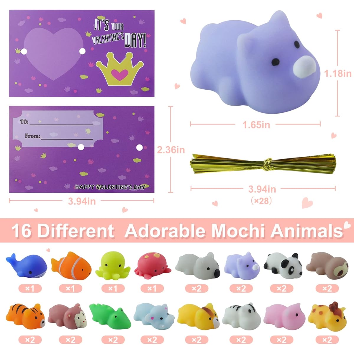 28 Pack Valentine Cards for Kids Classroom Valentine Greeting Cards Cute Squishy Squishy Toys Valentine's Day Classroom Exchange Gifts for Kids Girls Boys