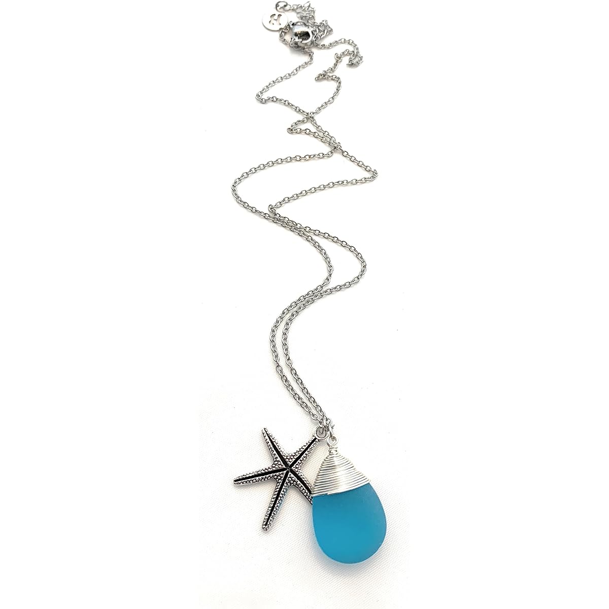 Smiling Wisdom - Handmade Seagrass Starfish Necklace Gift Set - You Make a Profound Difference Story Card - Appreciation - for Women Friends, Teachers, Volunteers - Silver, Frost Blue
