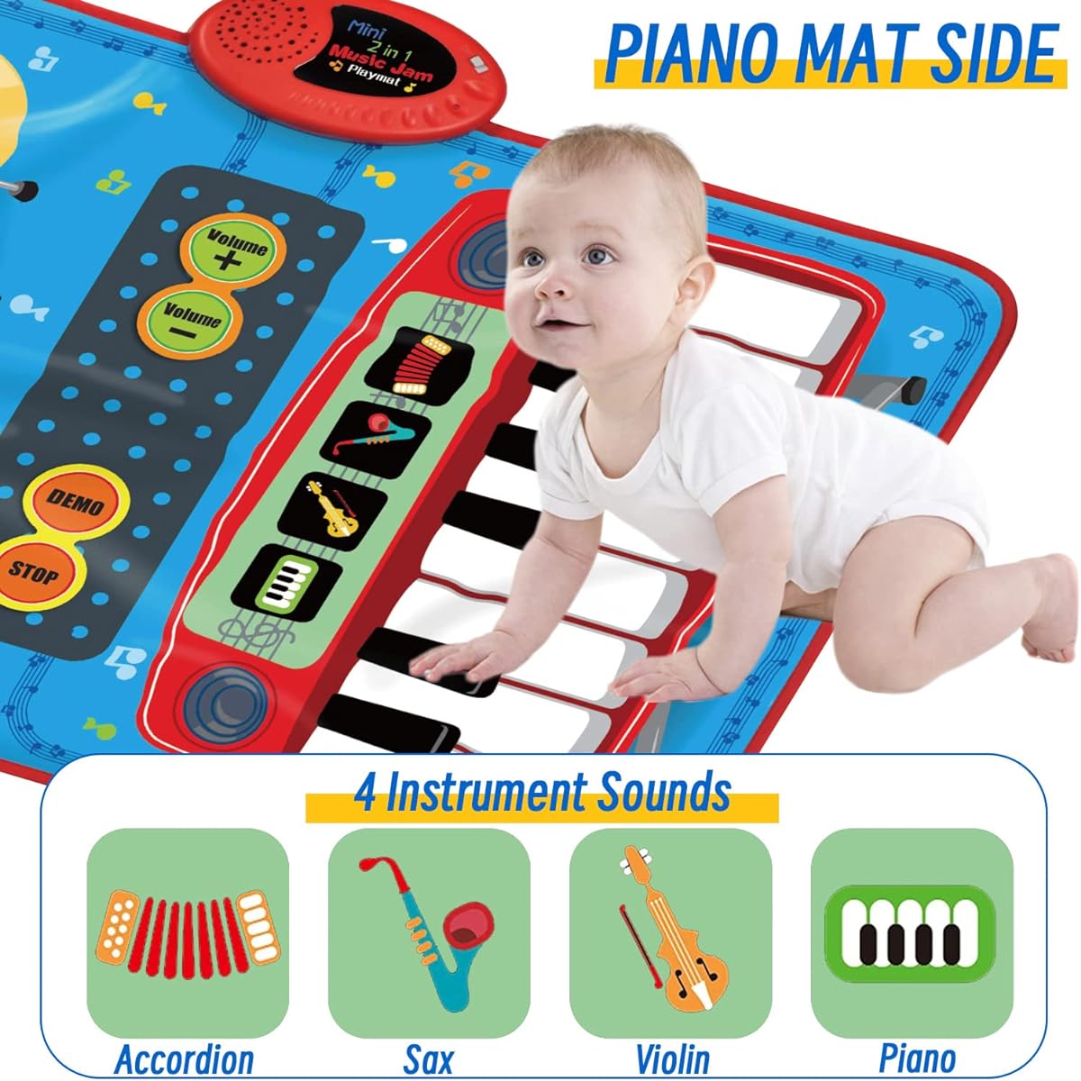 QShark 2-in-1 Music Learning Toy for Toddlers 1 2 3 Years Old Boys Girls | 13 Keys Piano Keyboard & 5 Drum Kits | Built-in Demo, 4 Instrument Sounds, Volume Control, 1+ Birthday Gift for Boys/Girls