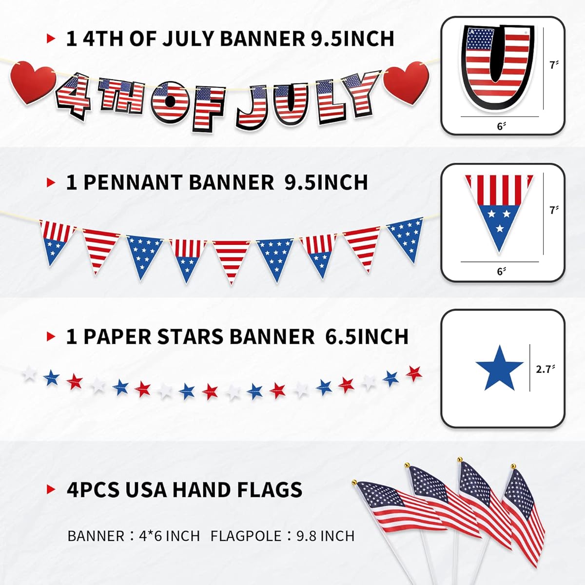 4th of July Decorations American Flag Stars Hanging Swirls 4th of July USA Banner Red White Blue Decor 4th of July Party Supplies Independence Day Veterans Day Patriotic Party Decorations