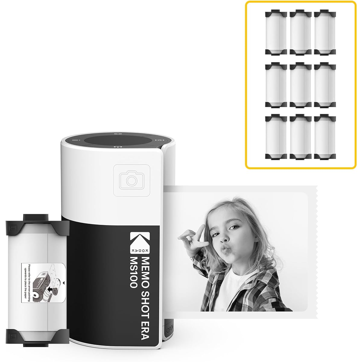 Kodak Memo Shot ERA Toy Instant Digital Camera, Label Printer (White, Camera Body + 10 Rolls)