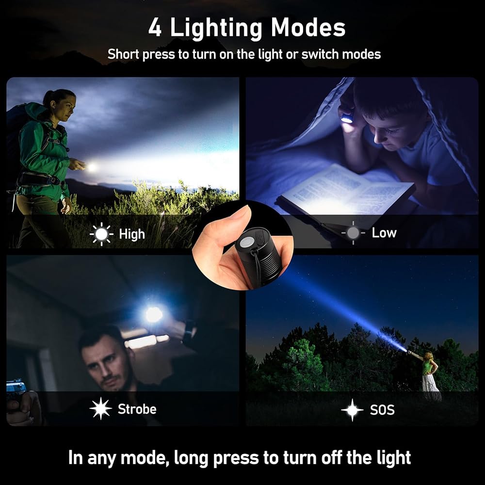 Blukar Rechargeable Flashlight, 2000L High Lumens Tactical Flashlight, Super Bright, Small LED Flashlight, Zoomable, Adjustable Brightness, Perfect for Camping/Outdoor/Christmas Gifts, Unisex