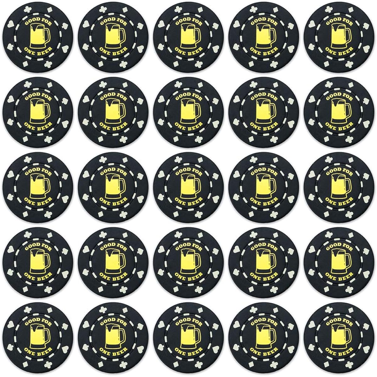 Set of 25 (1 in 1) Beer Poker Chip Button Marker Tokens - Includes Bonus Chip Carrying Tube