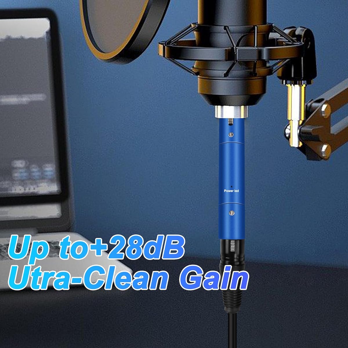 XMSJSIY Microphone Booster Preamplifier Ultra Clean Gain for Dynamic Active Inline Microphones Up to +28dB Gain Professional XLR Amplifier for Broadcast Studio Recording