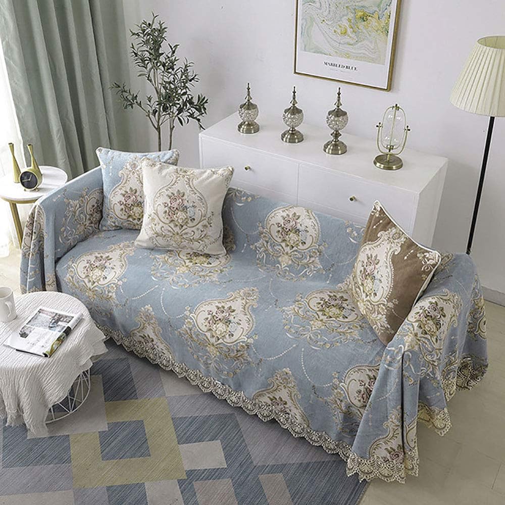 X&F Sofa Cover, 2 Seater, With Arms, No Arms, Sofa Cover, Court Style, Stylish, Multi-Cover, Multifunctional, Washable, Rectangular, Foldable, New Life in the Living Room (Blue, 2 Seater)