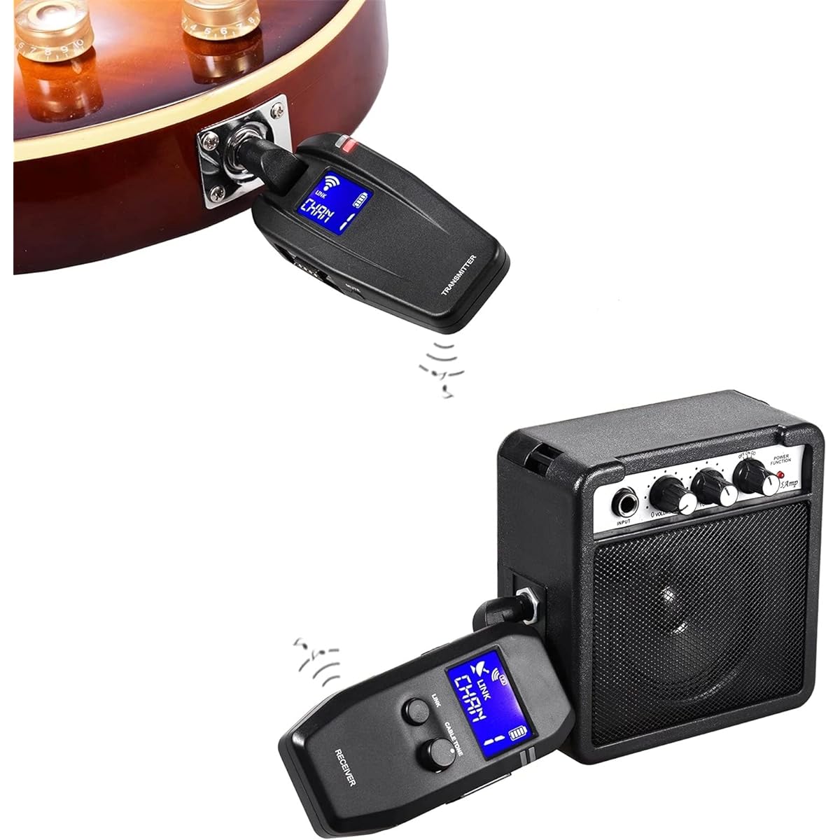 Wireless Guitar System Guitar Wireless System 4 Channel Built-in Battery Supports Mute Function (Color: Black, Size: One size)