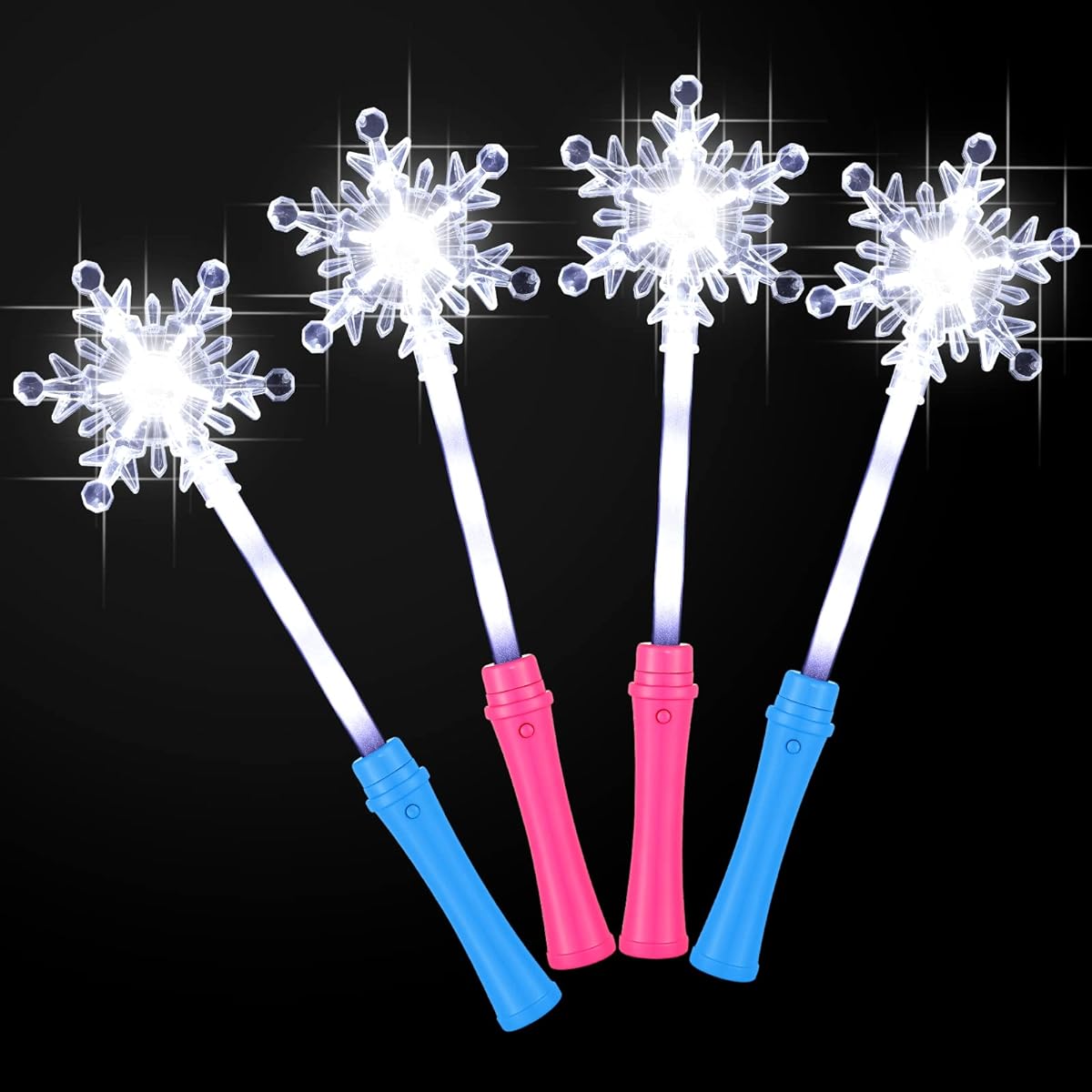 4 Pieces Snowflake Light Up Wands Frozen Wands Snowflake LED Wands Magic Wands White Glow Wands Christmas Birthday Costume Party Decoration Supplies