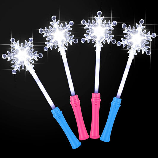 4 Pieces Snowflake Light Up Wands Frozen Wands Snowflake LED Wands Magic Wands White Glow Wands Christmas Birthday Costume Party Decoration Supplies
