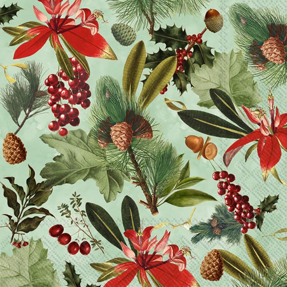 Boston International IHR Winter Holiday Christmas 3-Ply Paper Napkins, Cocktail Size, 20 Count, Lobelia, Light Green