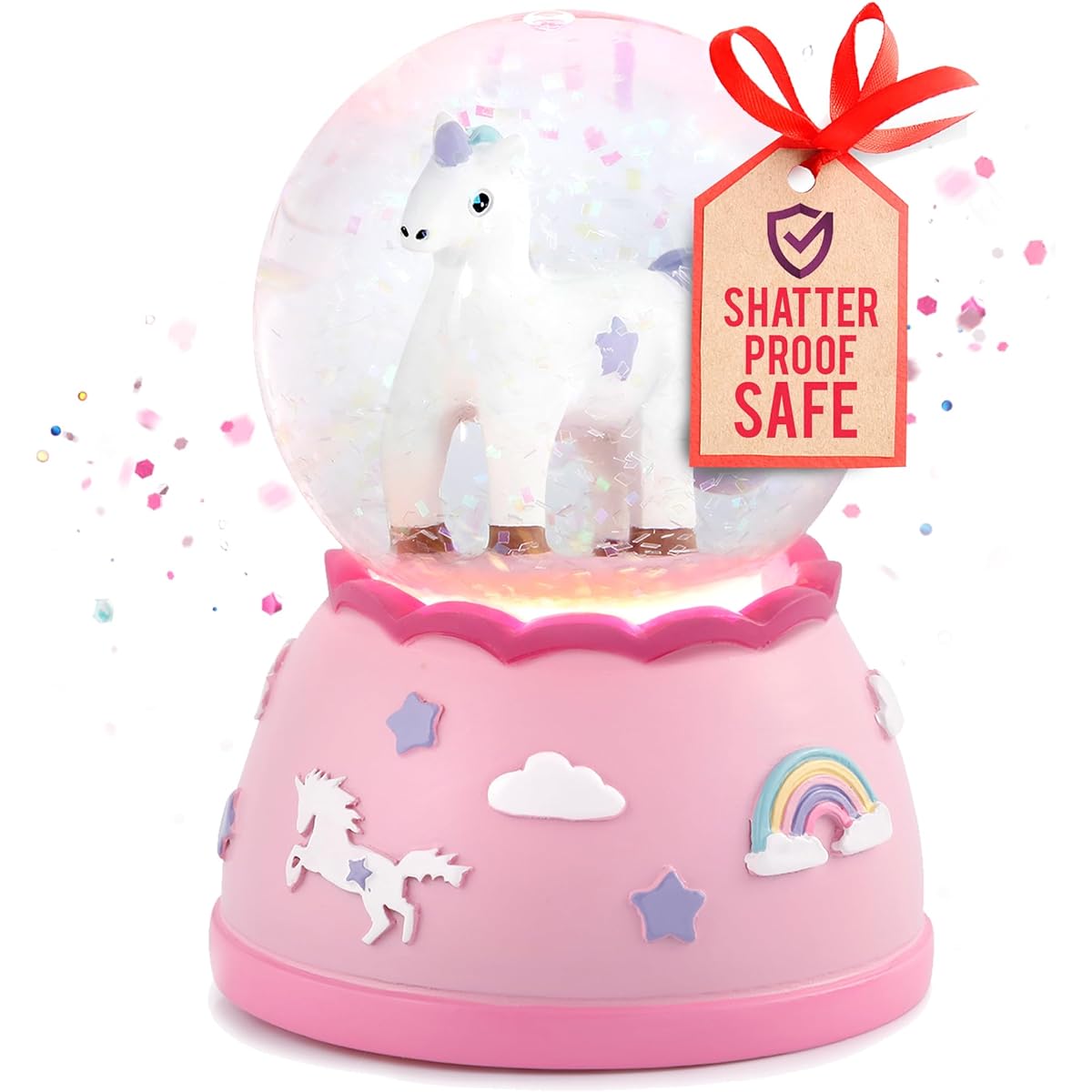DAUGHTERS LIST Mini Unicorn Snow Globe with Lights for Girls Snow Globe Birthday Christmas Gift Ideas Party Favors Home Decor Table Centerpieces and Bedroom Pink