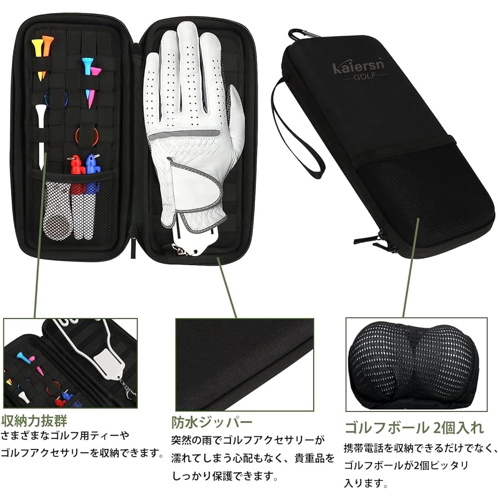 Iptienda Golf Accessory Case, Golf Supplies, D-Ring Included, Golf Tee Case, Multi Pouch, Golf Pouch, Golf Gift, Can Store Golf Gloves, Golf Parts Storage Case, Golf Tee Storage, Portable Storage Bag, Men's - Black