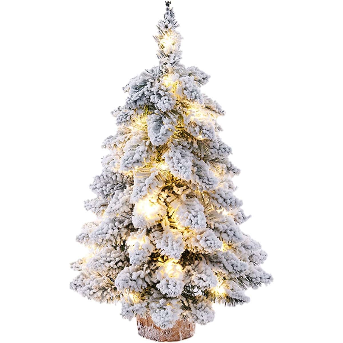 MSUIINT 17.7 Tabletop Mini Christmas Tree Desktop Christmas Tree Battery Operated with LED String Lights Artificial Snow Flocked Pine Christmas Tree DIY Christmas Decoration for Home Indoor Outdoor Christmas