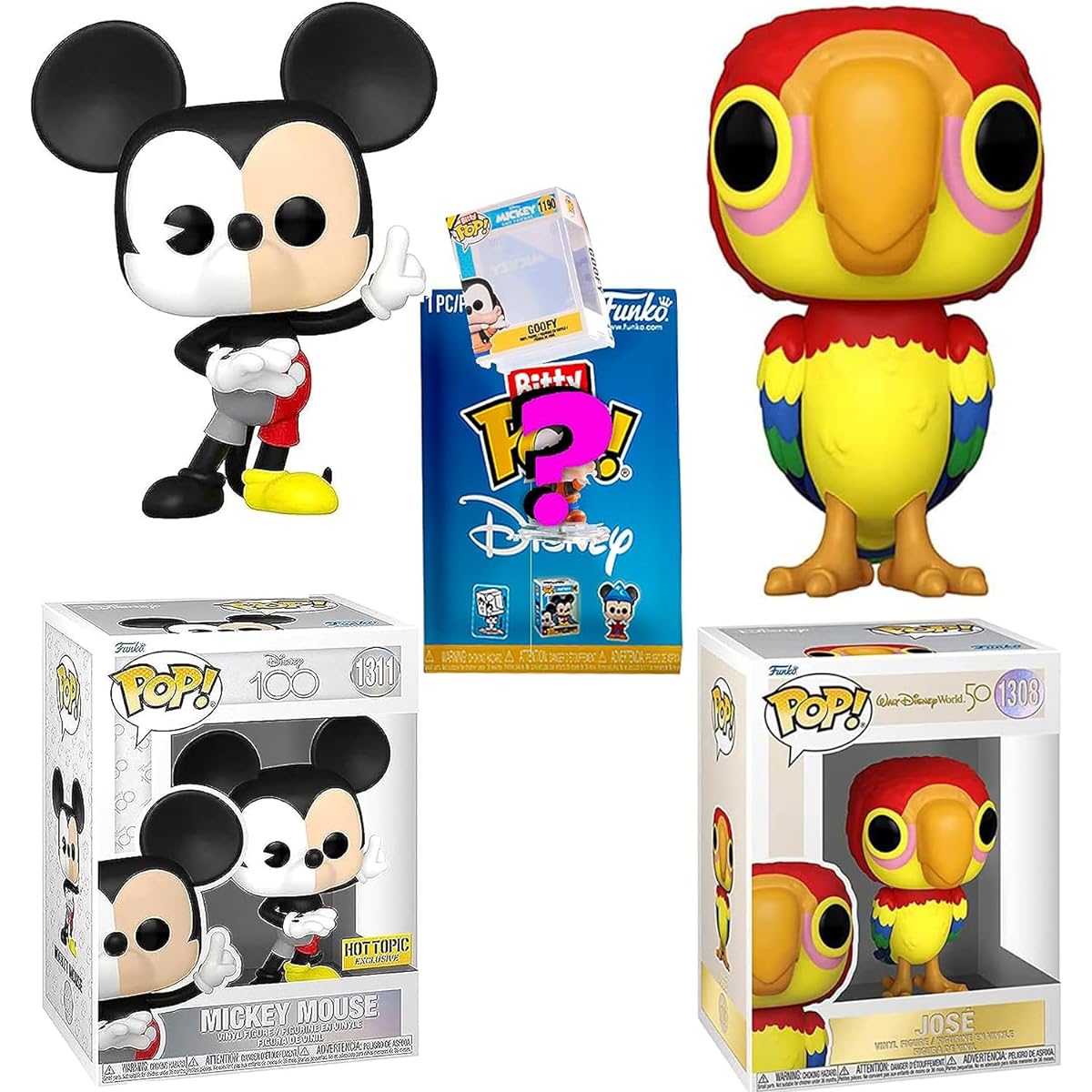 Toon Friends Magic Mini Disney Figures Donald Duck & Daisy + Goofy Hanger + Souvenir D Icon + Mickey Mouse Trading Card 5-Piece Set