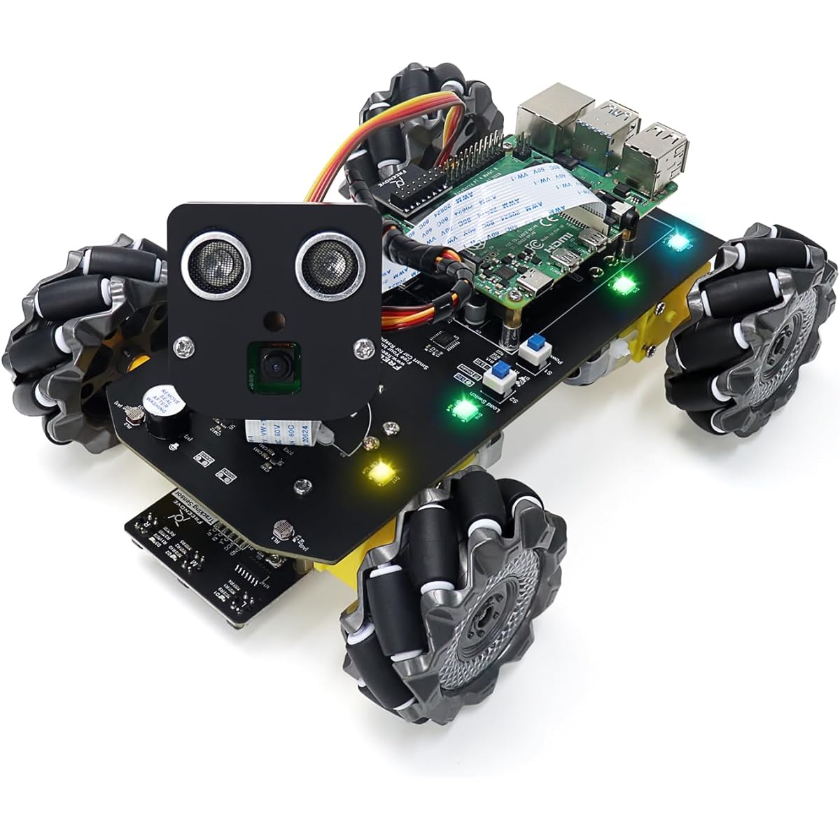 Freenove Mecanum Wheel Car Kit (Compatible with Raspberry Pi, Not Included), Face Tracking, Line Tracking, Light Tracing, Obstacle Avoidance, Colorful Lights, Ultrasonic Camera Servo