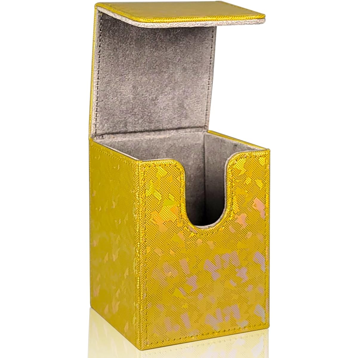 Dmoicols Glitter Card Deck Box Holds Over 100 Single Sleeve Cards Leather Card Storage Case MTG Commander Deck Box with 2 Dividers TCG CCG Magic Card Vertical (Glitter Yellow Piece)