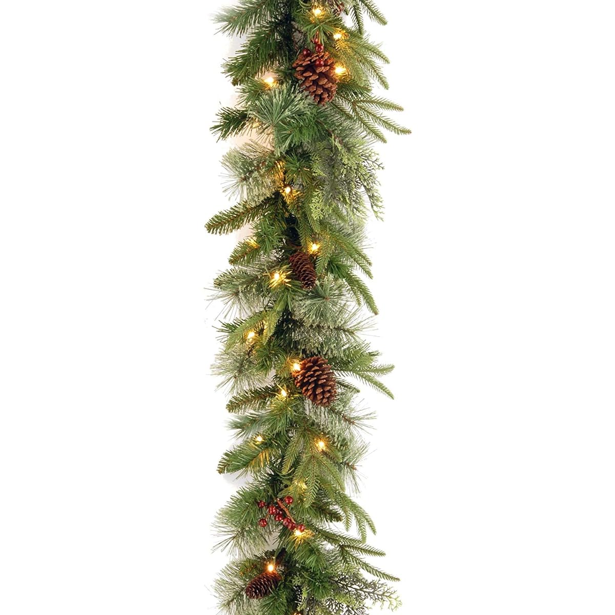 National Tree Company 'Feel' Real Light Artificial Christmas Garland, Flocked with Mixed Decorations and Pre-strung White Lights, 9' Colonial Style