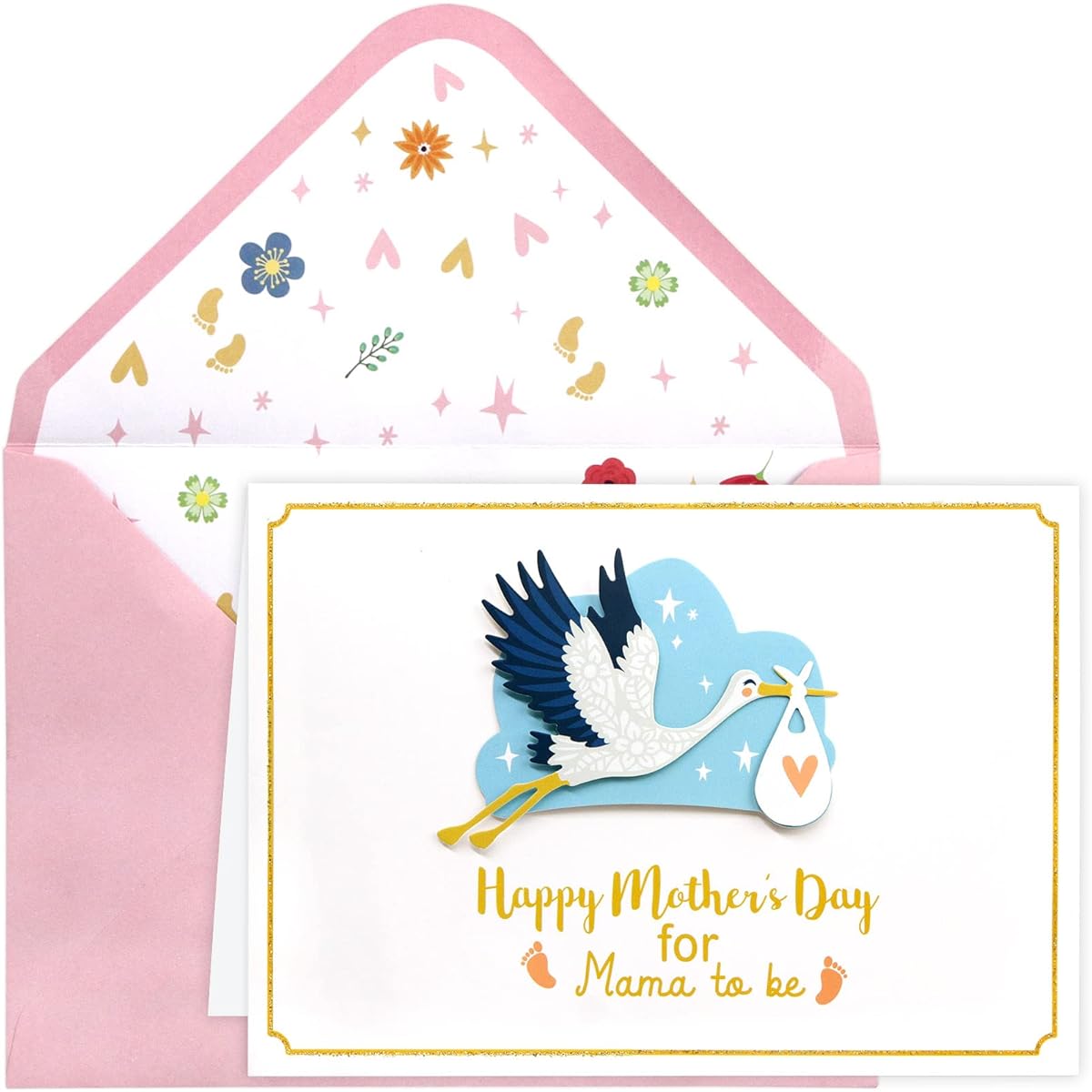 ceiba tree Mother's Day Cards for Mom-to-be to Pregnant Woman, First Mother's Day, Great Mother's Gift, Envelope Included, 2 Stacked Clouds, Stork Cutout