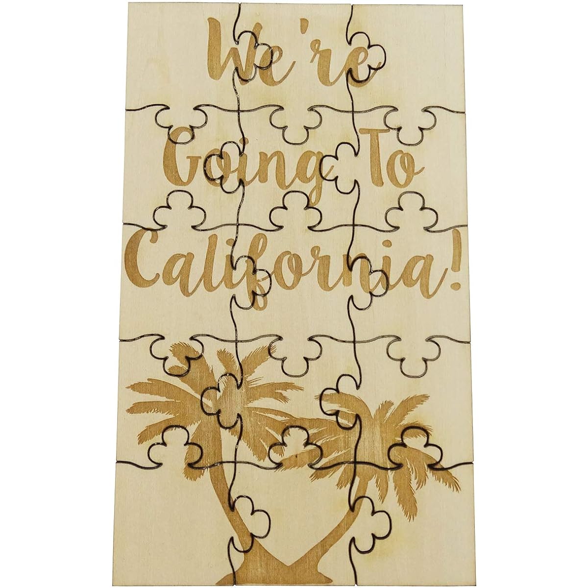 We're Going to California! - 15 Piece Wooden Jigsaw Puzzle 6" x 3.5" Surprise Trip Gift Vacation Announcement