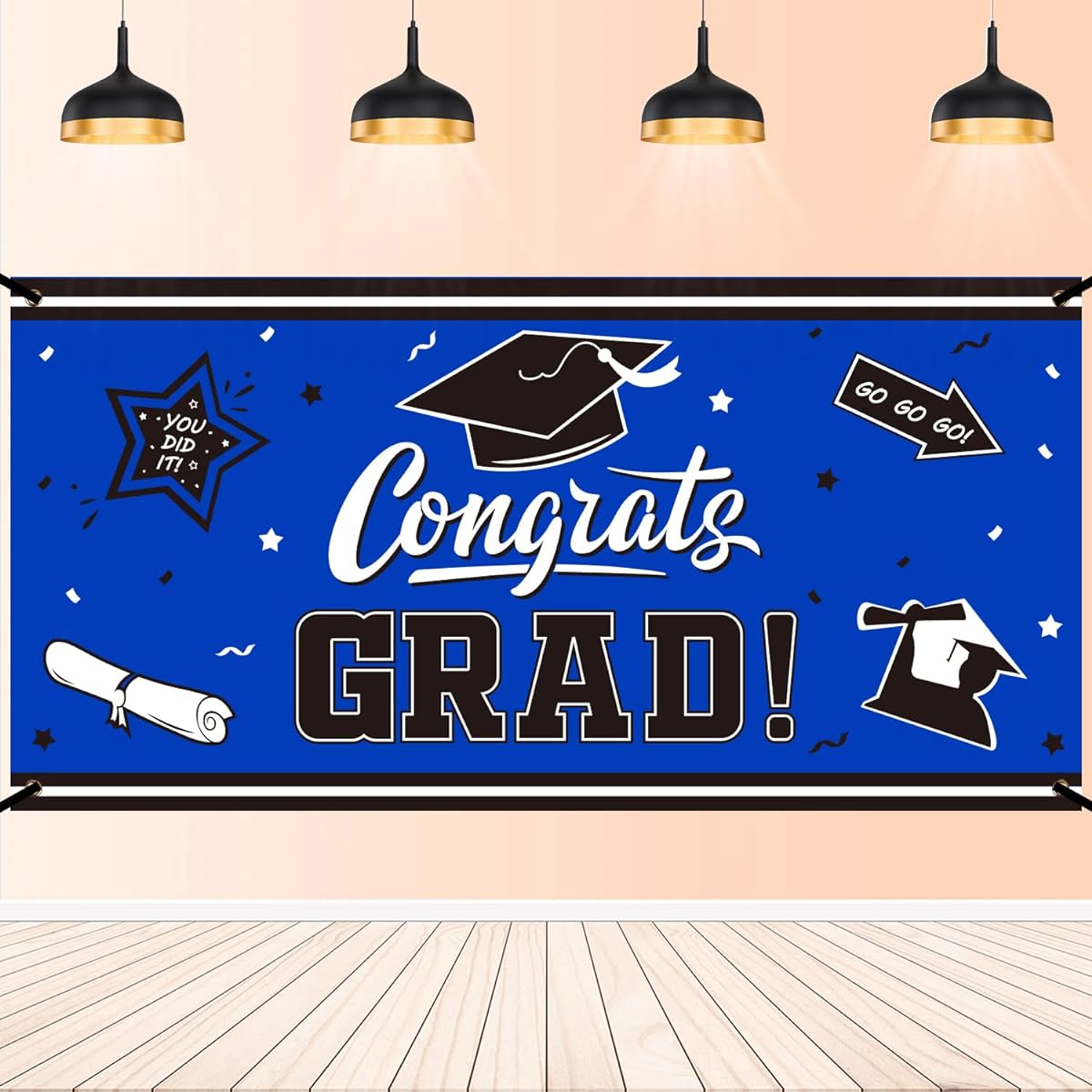 Graduation Backdrop Banner Blue Large Graduation Celebration Balloons Party Supplies Decorations Photography Background for 2022 Graduation Party