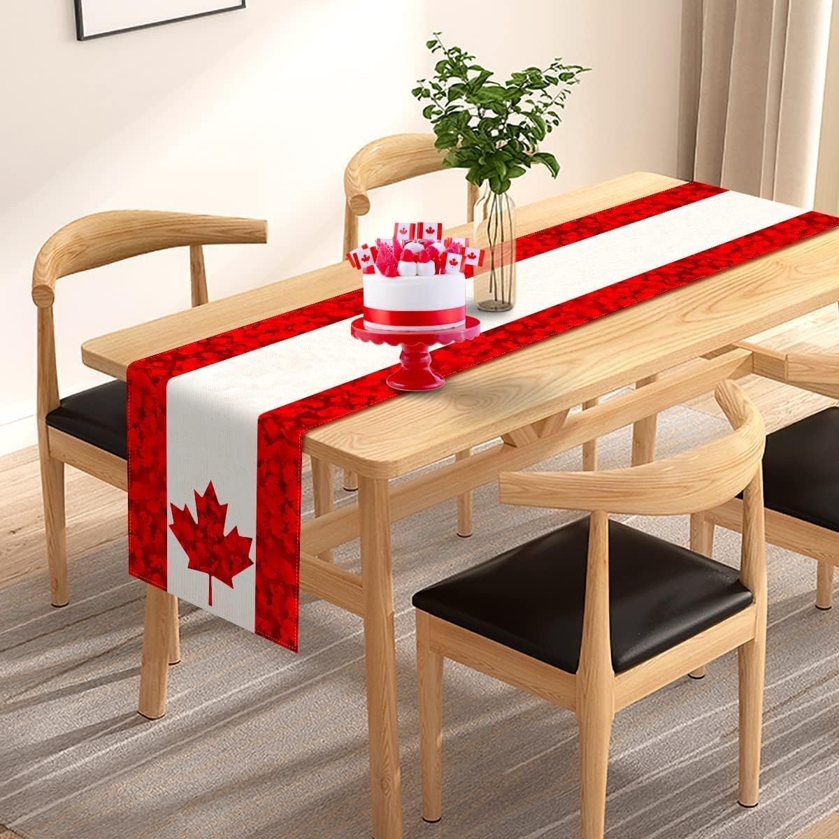 Happy Canada Day Table Runner, Canada National Day Maple Leaf Tablecloth for Holiday Party Kitchen Dining Home Decorations (13" x 90")