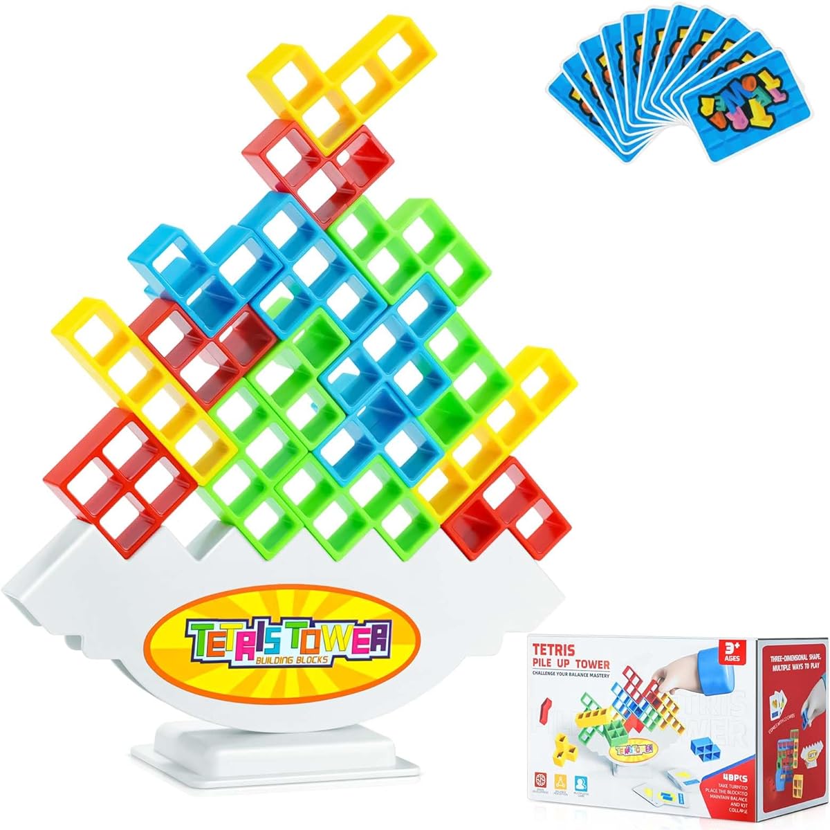 FRAMONICS 48 Piece Tetra Tower Balance Stacking Block Game Board Game 2 Player+Family Game