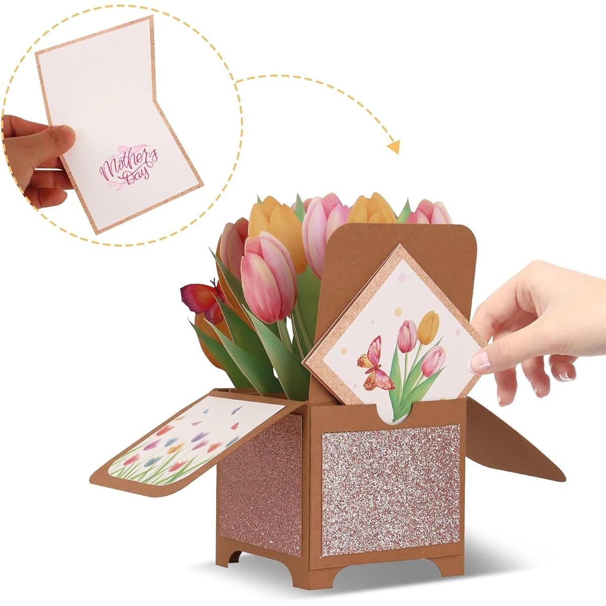 Giiffu Pop Up Greeting Card for Mother's Day Yellow Tulip Flower Bouquet 3D Pop Up Card for Birthday Thinking of You Anniversary Get Well Valentine's Day Any Occasion Includes Note Card and Envelope