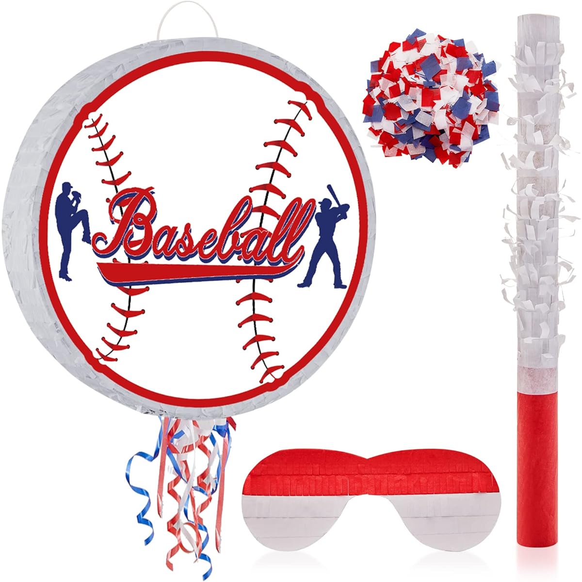 12.6 Inch Baseball Pinata Softball Pinata Sports Theme Birthday Party Supplies with Pinata Sticks Confetti Blindfold Baseball Party Favors Birthday Party Decorations Supplies