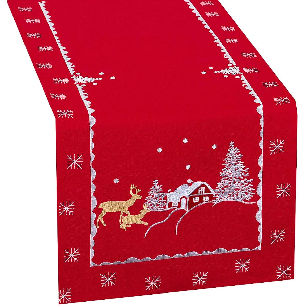 Simhomsen Embroidered Reindeer Table Runner for Christmas Holidays (Red, 14" x 68")